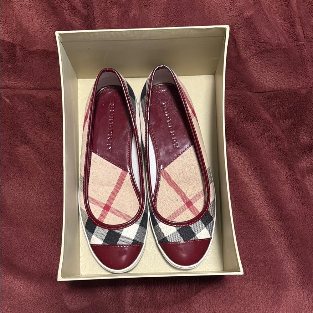 Burberry Red and Black Flats with Iconic Design